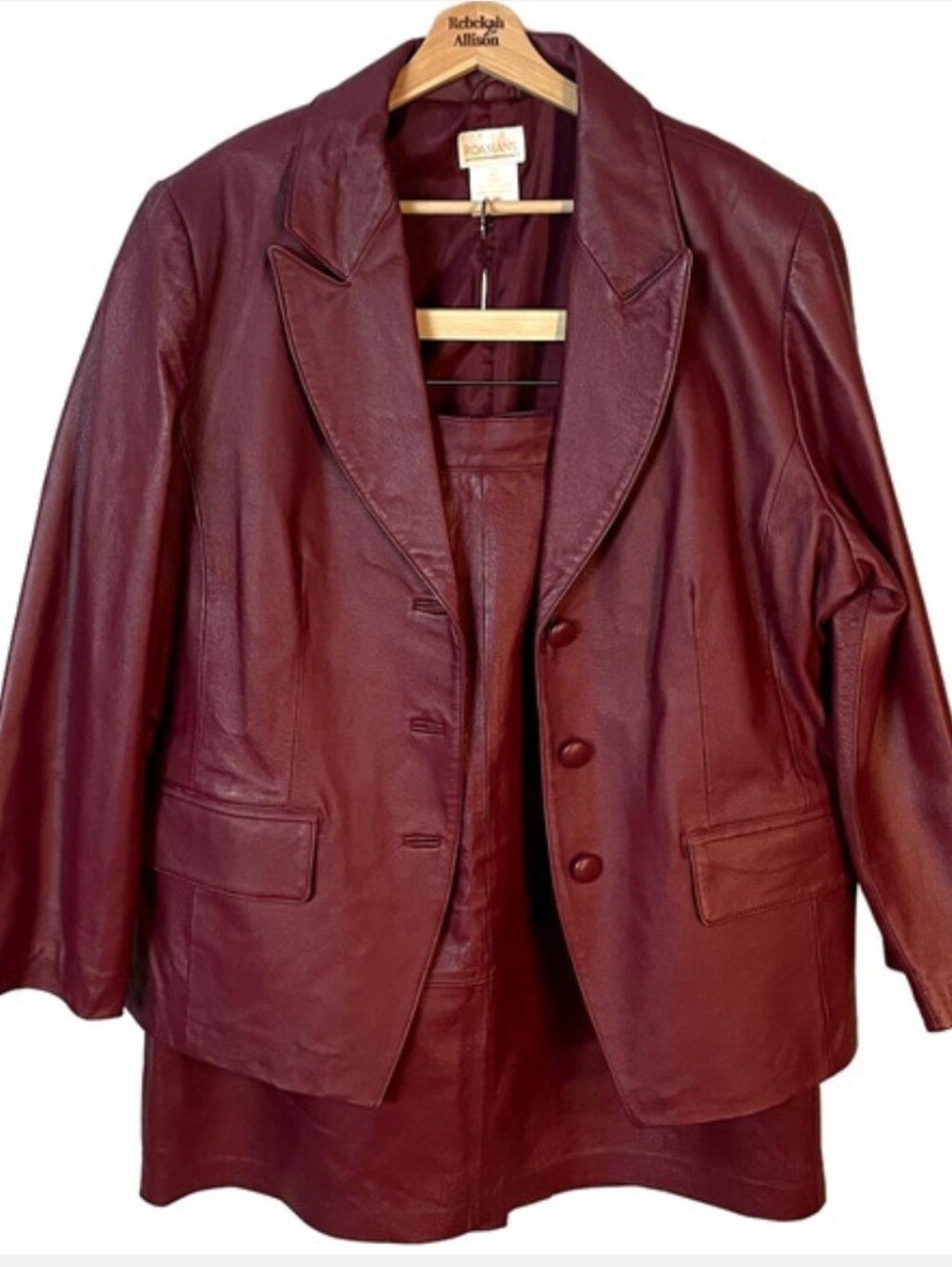 Vintage 100% Leather Jacket & Skirt Set in Wine Red Women's Size 8